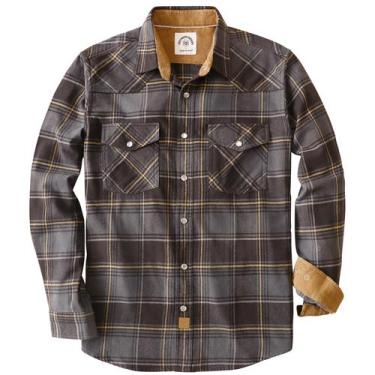 Imagem de Camisa de flanela Dubinik masculina de manga comprida Pearl Snap 100% 