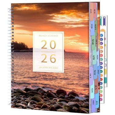 Imagem de CAGIE Agenda 2026 semanal e mensal de janeiro de 2026 a dezembro de 2026, capa dura, agenda diária de hora em hora para mulheres, agenda anual 26 com adesivos, encadernação espiral, 20 x 27 cm