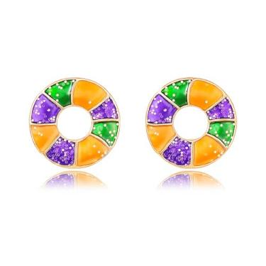 Imagem de Brincos femininos de carnaval de carnaval com purpurina, delicada, compacta, máscara de flor, chapéu, lábios, berloque, verde, roxo, dourado, carnaval, acessórios de joias para mulheres, Small, Metal