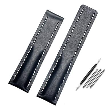 Imagem de GAFNED Pulseira masculina de couro genuíno de 22 mm e 24 mm para relógio de vaca com implantação (azul liso sem fivela, 22 mm)