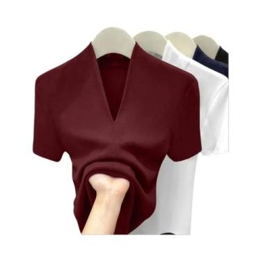 Imagem de Camiseta Feminina Slim Fit De Algodão Com Decote Em V Verão 2025 Sexy 