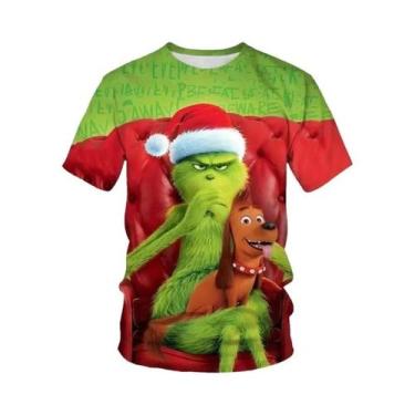 Imagem de Camiseta Masculina Verde Estampada Em 3D Do Monstro Grinch De Natal Ma