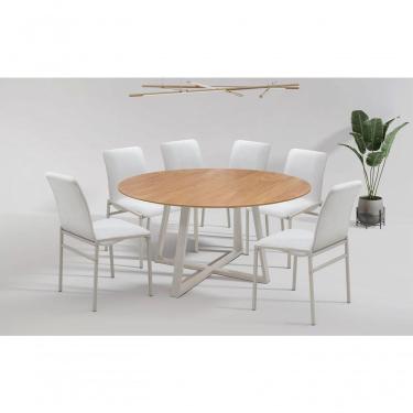 Imagem de Conjunto Mesa Oliva 150cm 6 Cadeiras Premium Gol Decor Cinamomo-branco-courino Off-branco