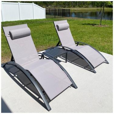 Imagem de Espreguiçadeiras para Jardim, Praia e Piscina com Mesa Lateral, Cadeiras Reclináveis para Todas as Condições Climáticas, PURPLE LEAF