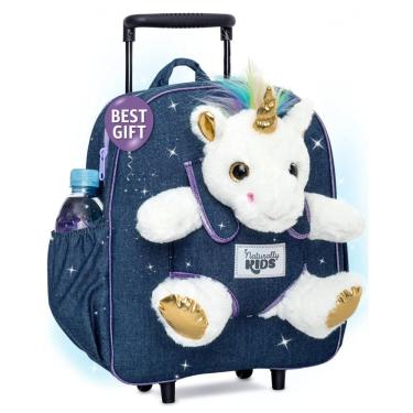 Imagem de Mochila infantil de rodinhas unicórnio Naturally KIDS com pelúcia removível 32 cm
