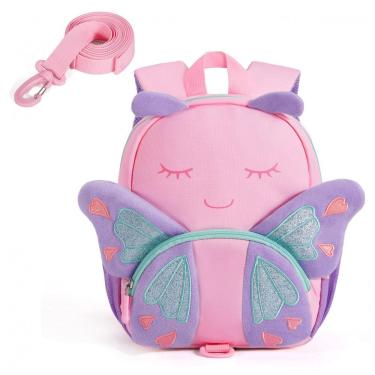 Imagem de Mochila infantil mommore borboleta rosa com guia de segurança