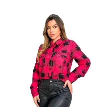 Imagem de Camisa Xadrez Manga Longa Feminina Com Bolsos  - Xora Menina, Pink, M