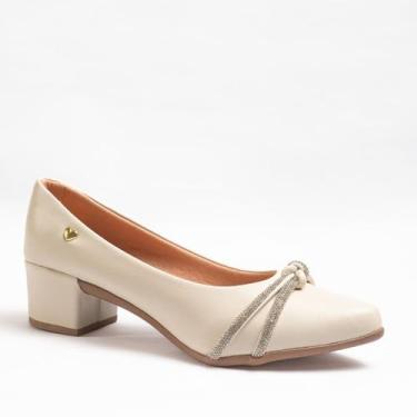Imagem de Scarpin Feminino Nó Strass Salto Bloco Baixo Conforto Original Azzav, 