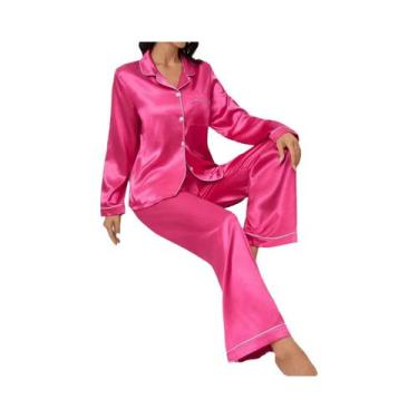 Imagem de Conjunto De Pijama De Seda Para Mulheres Com Camisa De Manga Longa E B