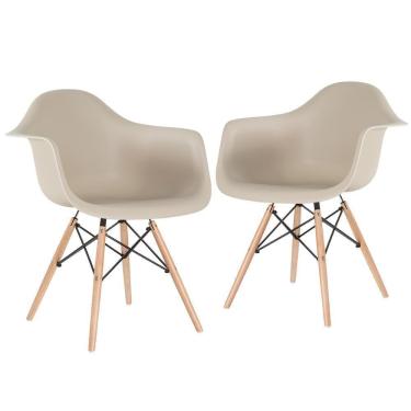 Imagem de Kit 2 Cadeiras Charles Eames Eiffel Daw Com Braços E Pés De Madeira Clara Nude