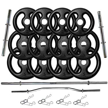 Imagem de Kit Anilhas Ferro 40kg + 2 Barras 40cm + 1 Barra 150cm + 1 W