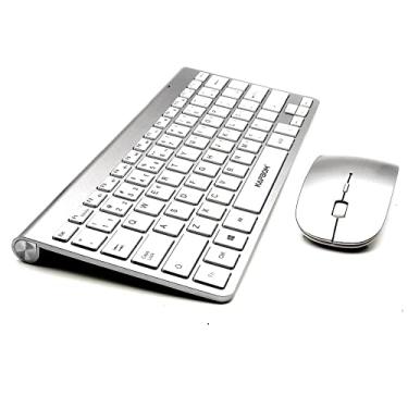 Imagem de Mini KIT Teclado Sem Fio E Mouse USB 2.4Ghz Wireless Super Compacto Premium ABNT2 Letra Ç Computador Notebook Branco até 1600dpi