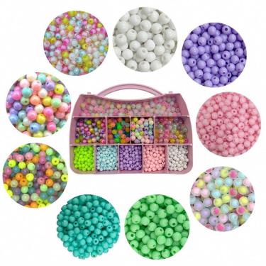 Imagem de Kit Maleta Miçangas de Bolinhas Coloridas Bola Fosca com Miolo Fio de Silicone Ganchinhos aprox.1098pçs