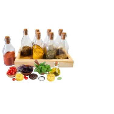 Imagem de HOUSE DECOR Porta Tempero de Madeira Bandeja 8 Potes de Vidro