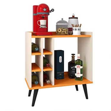 Imagem de Aparador Barzinho Retrô com Adega 6 Garrafas Cantinho Café Decoração Sala Estar Jantar Escritório Hall Cozinha Pequena Luxo - Baden - RPM (Off White/Cinamomo)