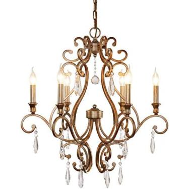 Imagem de Lustre De Gota De Chuva De Cristal Rústico De 8 Luzes, Estilo De Vela Vintage Com Acabamento Em Ouro Escovado Antigo, Luminária De Fazenda Pendurada Para Sala De Estar, Sala De Jantar E Cozinha,8h