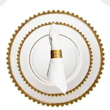 Imagem de Prato Raso,Sobremesa Cristal Pearl Borda Dourada 12un Wolff