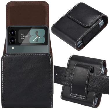 Imagem de Pochete de couro pu com cinto para perna, bolsa para samsung galaxy z flip 5 4 3 2 5g, capa de telefone flip, preta, para galaxy z flip 2