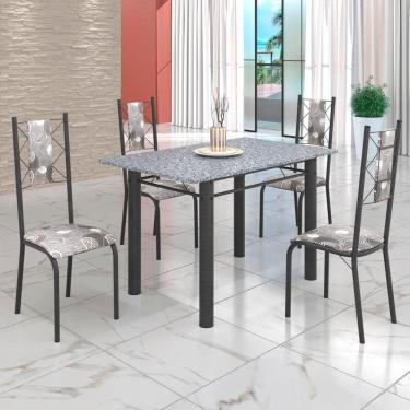 Imagem de Conjunto Sala de Jantar Bahia Mesa Tubo 120x75cm Tampo Pedra Granito Ocre com 4 Cadeiras Paraopeba/Prata