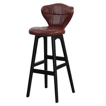 Imagem de Bancos de bar de madeira cadeira de bar banqueta de bar giratória banco alto confortável retrô cadeira de bar encosto simples banco de bar para casa cadeiras de bar (cor: marrom)