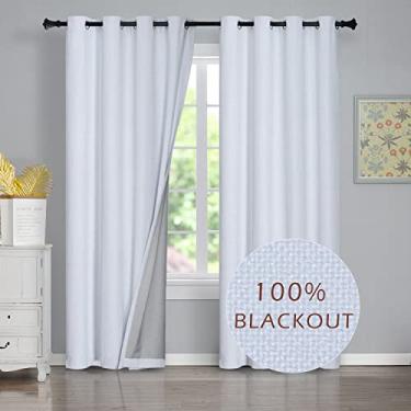 Imagem de GRALI Cortinas blackout 100% para sala de estar, cortinas redutoras de ruído com isolamento térmico com ilhós, decoração de casa para porta de pátio (1 par, 132 cm x 241 cm, branco)