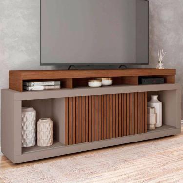 Imagem de Rack para TV 75 Polegadas 2 Portas com Ripado Aegon Cinza/Havana - Caemmun