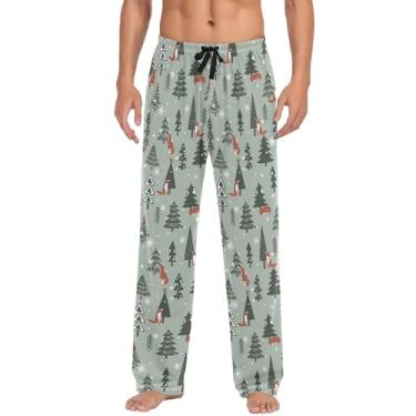 Imagem de JUNZAN Foxes Firtrees pijama masculino calça de pijama de algodão calça masculina com bolsos calça de moletom P, Foxes Firtrees, XXG