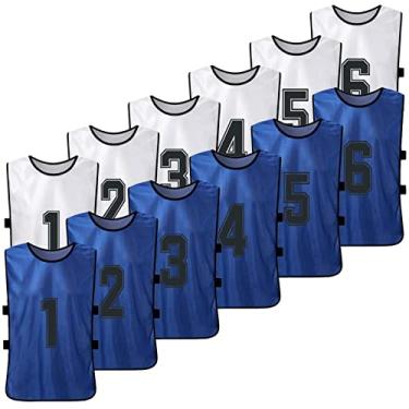 Imagem de Tomshin 12 PCS Pinnies de Futebol Infantil 2 Cores Camisas de Futebol de Secagem Rápida Esportes Juvenis Scrimmage Treinamento de Equipe de Basquete Babadores Numerados Prática Colete Esportivo