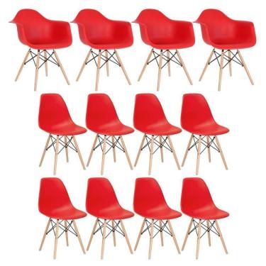 Imagem de Kit 4 Cadeiras Eames Daw Com Braços + 8 Cadeiras Eiffel Dsw Vermelho