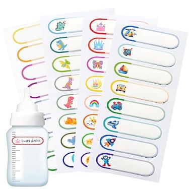 Imagem de Etiquetas de nome para material escolar infantil, 128 peças, etiquetas à prova d'água para mamadeiras essenciais de creche, autolaminadas, seguras para lava-louças, etiquetas de nome personalizadas