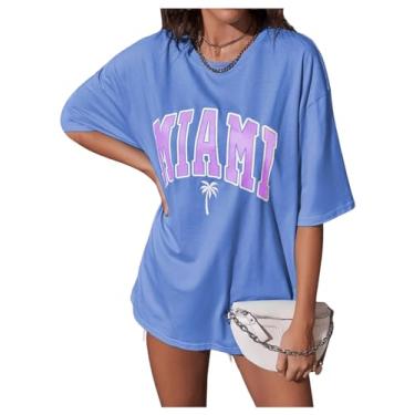 Imagem de SOLY HUX Camisetas femininas grandes com estampa de letras, casuais, de verão, camisetas estampadas para mulheres, Letra azul e roxa, PP