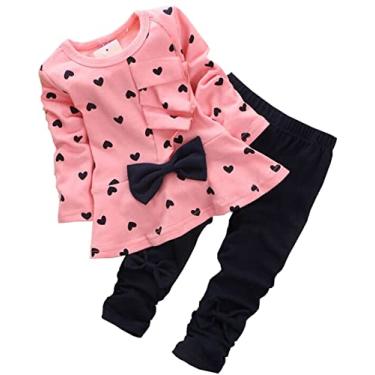 Imagem de MINKIDFASHION Conjunto de roupas infantis para bebês meninas camiseta manga longa calça infantil infantil tops roupas, rosa, 5-6 Anos