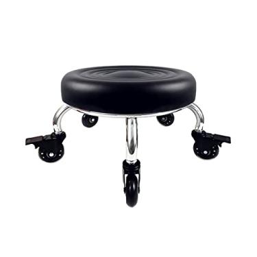 Imagem de Banquetas com rodas para serviço pesado 204 kg VAPAA TAIDE à prova d'água couro PU alto peso capacidade assento de rolo e rodas universais de cristal para homens mulheres menino menina garagem salão de beleza home office preto