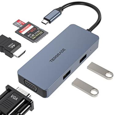 Imagem de Tiergrade Hub USB C, adaptador 6 em 1 USB C para HDMI com 4K HDMI, VGA, leitores de cartão SD/TF, 2 USB 2.0, adaptador multiporta USB C compatível com MacBook Pro/Dell/HP/Lenovo e outros dispositivos
