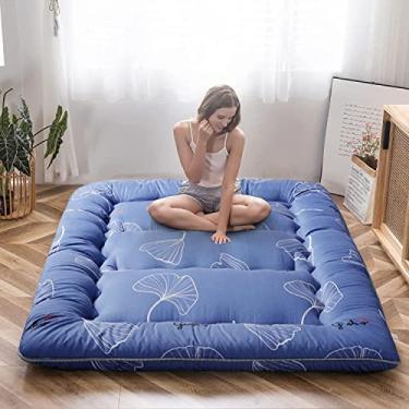 Imagem de MAXYOYO Colchão de futon japonês com estampa de folhas, almofada de dormir espessa, colchão de hóspedes, dobrável, tamanho casal