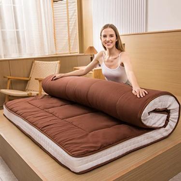 Imagem de MAXYOYO Colchão Futon, colchão de chão japonês acolchoado para colchão de cama, colchão acolchoado extra grosso, dobrável, espreguiçadeira respirável para campismo, café, tamanho solteiro