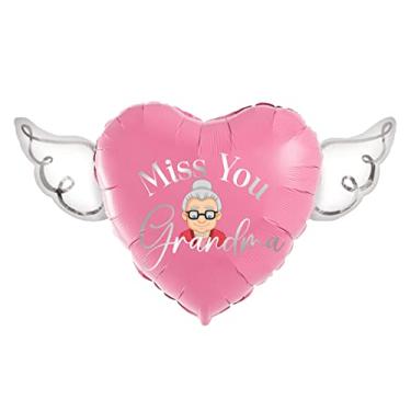 Imagem de Miss You Grandma Heavenly Balloons heart shaped with angel wings (Pink)