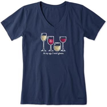 Imagem de Life is Good - Camiseta feminina I Need Wine Glasses, Azul escuro, GG