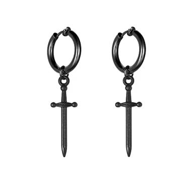 Imagem de Brincos de argola pequenos com pingente de espada de punhal minimalista, para homens, mulheres, meninos, meninas, brincos de aço inoxidável 316L, argolas falsas, cartilagem, hipoalergênico, moda,
