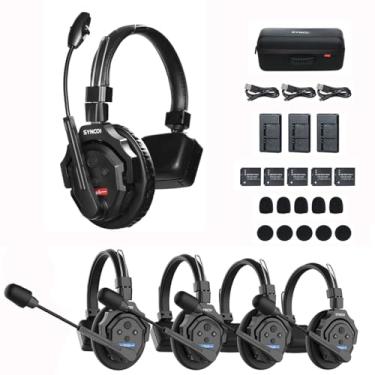 Imagem de BAFONGCINE Sistema de intercomunicação de fone de ouvido sem fio SYNCO XTalk X5, monitoramento em tempo real de 2,4 GHz, full duplex de 350 m/1148 pés, bateria de 20 horas, fones de ouvido de telefone