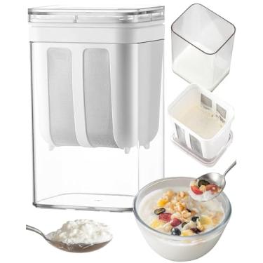 Imagem de Coador de iogurte, filtro de leite de iogurte grego espesso de 1100 ml, coador de alimentos, coador de iogurte grego com saco de malha fina de aço inoxidável e tampa para iogurte, leite de soja, kefi,