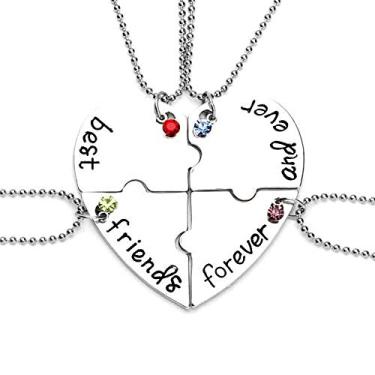 Imagem de MJartoria Colar de Melhor Amigo, Pingente de Coração com Strass Best Friends Forever Friendship Colares BFF para 4, Aço Inoxidável Strass, Sem Pedra Preciosa