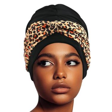 Imagem de Touca de natação turbante impermeável forrada de silicone para tranças e dreadlocks, toucas de natação de cabelo longo para mulheres jovens - Toucas de natação grandes, grande, leopardo