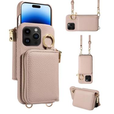 Imagem de Furiet Capa carteira para iPhone 14 Pro Max de 6,7 polegadas com fivela de alça de ombro, bolsa de órgão flip com zíper, suporte para cartão, capa de telefone para iPhone14promax 5G i Phone14Max Plus