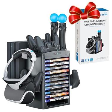 Imagem de Skywin Estação De Carregamento Compatível Com Fone De Ouvido PS4 VR - Suporte De Carregamento PSVR Com Suporte De Disco De Jogo, Fone De Ouvido E Suporte De Console, Ventoinha De Resfriamento