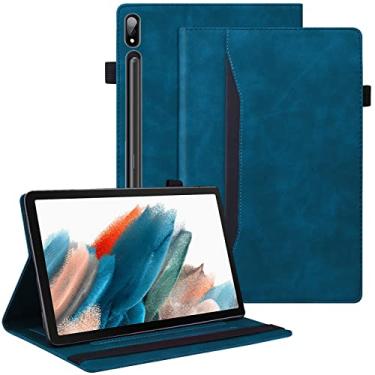 Imagem de Dteck Capa para Galaxy Tab S10+/S9+/S8+/S7 FE/S7+ Plus, capa de couro PU premium dobrável com bolso para documentos para tablet Samsung de 12,4 polegadas, azul