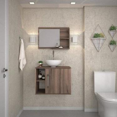 Imagem de Conjunto para Banheiro Gabinete com Cuba Redonda R30 e Espelheira Laur