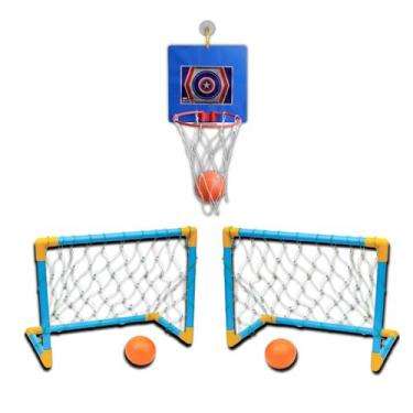 Imagem de Kit 2 Golzinho Trave Futebol Infantil + Cesta De Basquete + Bola - Art