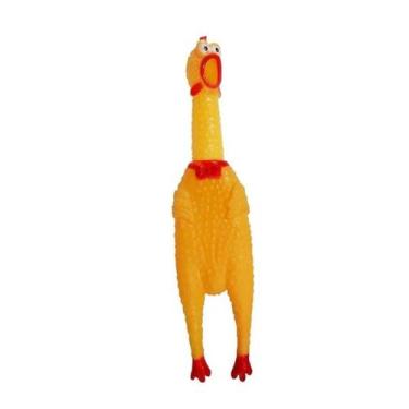 Imagem de Frango Galinha de Borracha Mordedor e Brinquedo para Pet 17cm - Alianç
