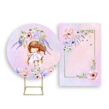 Imagem de Painel De Festa Redondo 1,50x1,50 + Painel Vertical 1,50x2,20 - Jardim